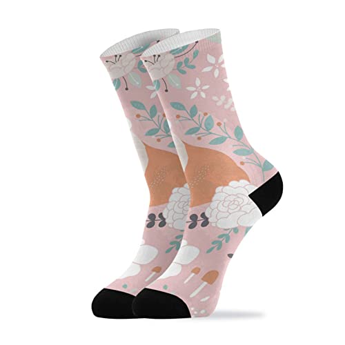 YOUJUNER Calcetines de tobillo alto con estampado floral de zorro para hombre, calcetines largos para vestir, calcetines novedosos, 1 par, Multicolor, M