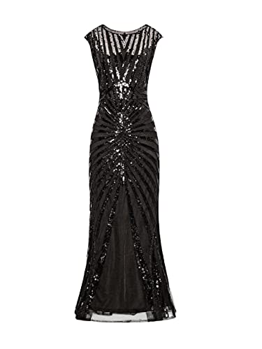 Vestido largo con lentejuelas Charleston de los aÃ±os 20, color negro, para mujer, talla XXL