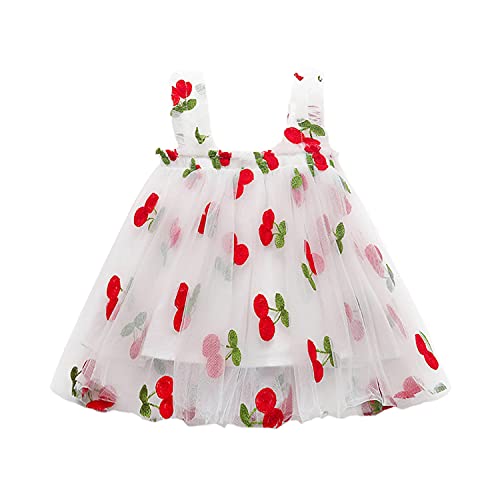 Vestido de tul para niños pequeños Vestido de tutú sin mangas con tirantes Vestido de estampado de frutas infantil Vestido de princesa de fiesta Rojo 80 9-12 meses