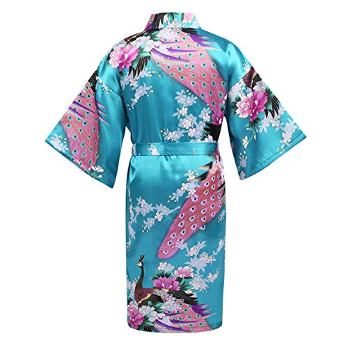 TiaoBug Kimono Albornoz de SatÃ©n para Chicas Vestido de Dormir Kimono Pavo Real Pijamas Ropa de Dormir Bata de BaÃ±o NiÃ±as Infantil Azul Lago 3-5 aÃ±os