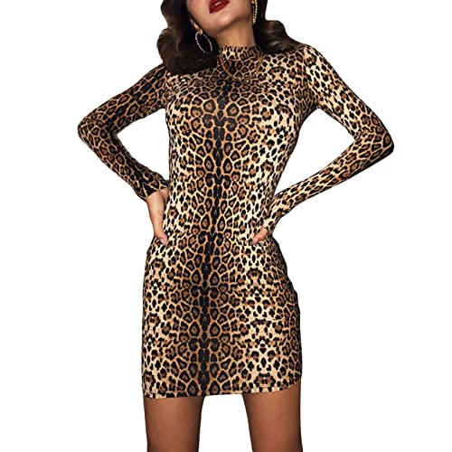 Vestido para Mujer Sexy Estampado Leopardo Vestido Tigrado Mujer con Mangas Largas Primavera Oto帽o Estilo Casual Fiesta Club (Leopardo, S)