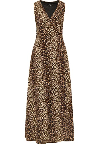 faina Vestido Largo con Estampado de Leopardo, Beige Leo, XL para Mujer
